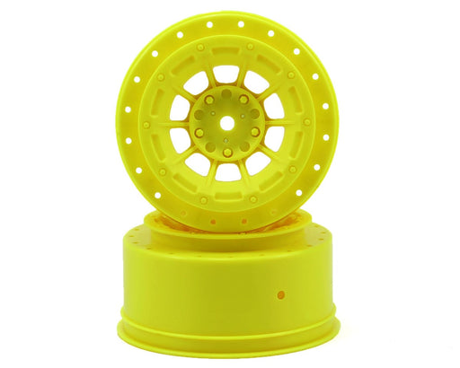 JConcepts 3344Y Yellow 12mm Hex Hazard Short Course Wheels with 3mm Offset fits SC5M (2 Pack)