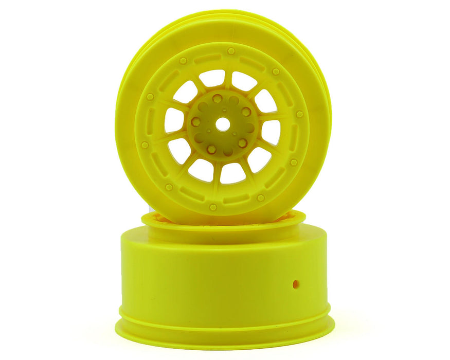 JConcepts 3350Y Yellow 12mm Hex Hazard Short Course Wheels fits 2WD Slash Front (2 Pack)
