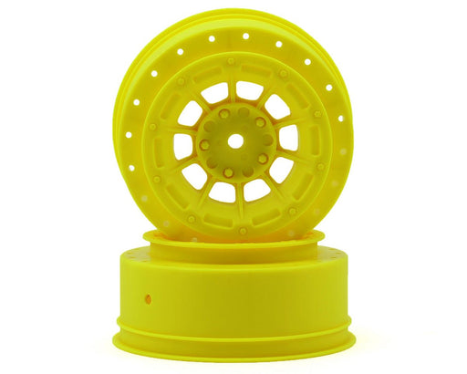 JConcepts 3356Y Yellow 12mm Hex Hazard Front Wheel with 3mm Offset fits SC10B (2 Pack)