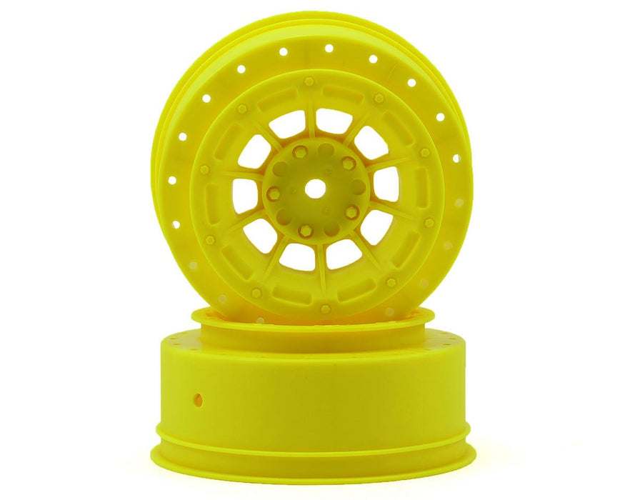JConcepts 3356Y Yellow 12mm Hex Hazard Front Wheel with 3mm Offset fits SC10B (2 Pack)