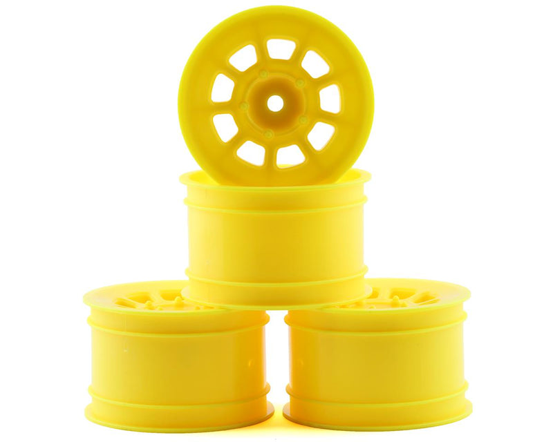 JConcepts 3398Y Yellow 9 Shot 2.2 Dirt Oval Rear Wheels fits B6.1/XB2/RB7/YZ2 (4 Pack)