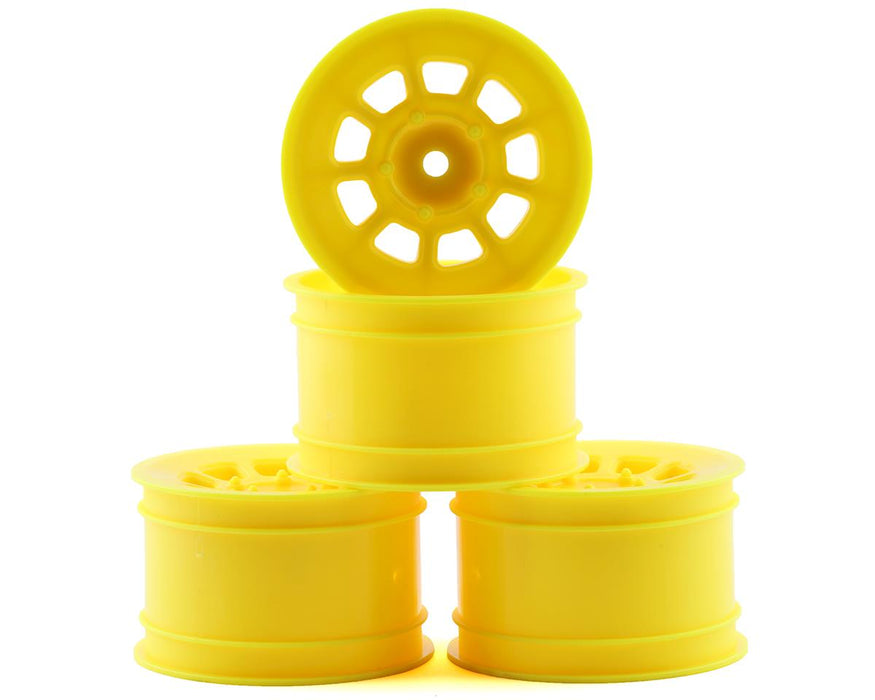 JConcepts 3398Y Yellow 9 Shot 2.2 Dirt Oval Rear Wheels fits B6.1/XB2/RB7/YZ2 (4 Pack)