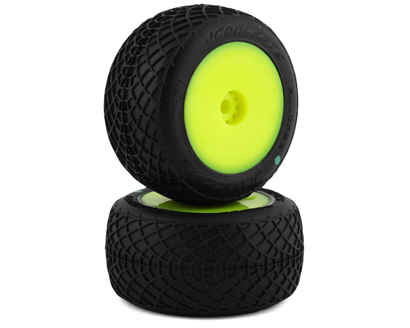 JConcepts 4004-2221 Mini-B/Mini-T Ellipse Pre-Mounted Rear Tires Green Compound on Yellow Wheels (2 Pack)