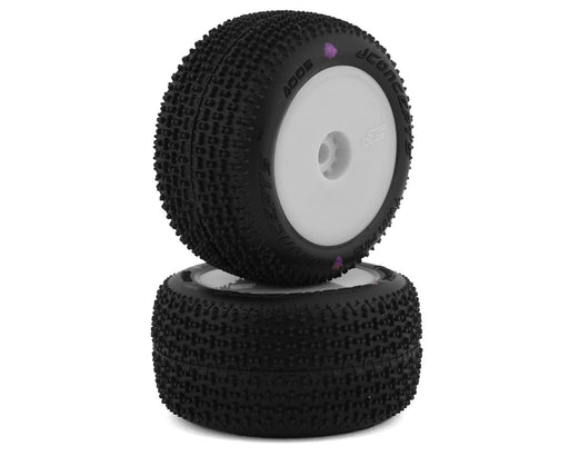 JConcepts 4005-101021 Mini-B/Mini-T Twin Pin Pre-Mounted Rear Pink Compound Tires on White Wheels (2 Pack)