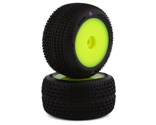 JConcepts 4005-201021 Mini-B/Mini-T Twin Pin Pre-Mounted Rear Pink Compound Tires on Yellow Wheels (2 Pack)