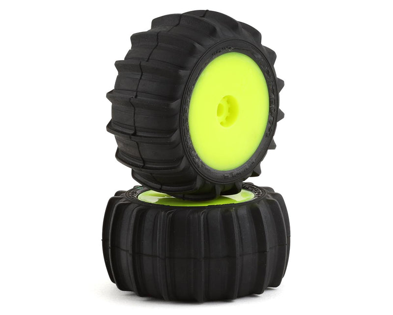 JConcepts 4040-2221 Mini-T 2.0 Animal Pre-Mounted Rear Green Compound Tires on Yellow Wheels (2 Pack)