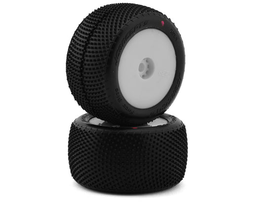 JConcepts 4084-1221 Mini-T Fuzz Bite Pre-Mounted Rear Pink Compound Tires on White Wheels (2 Pack)