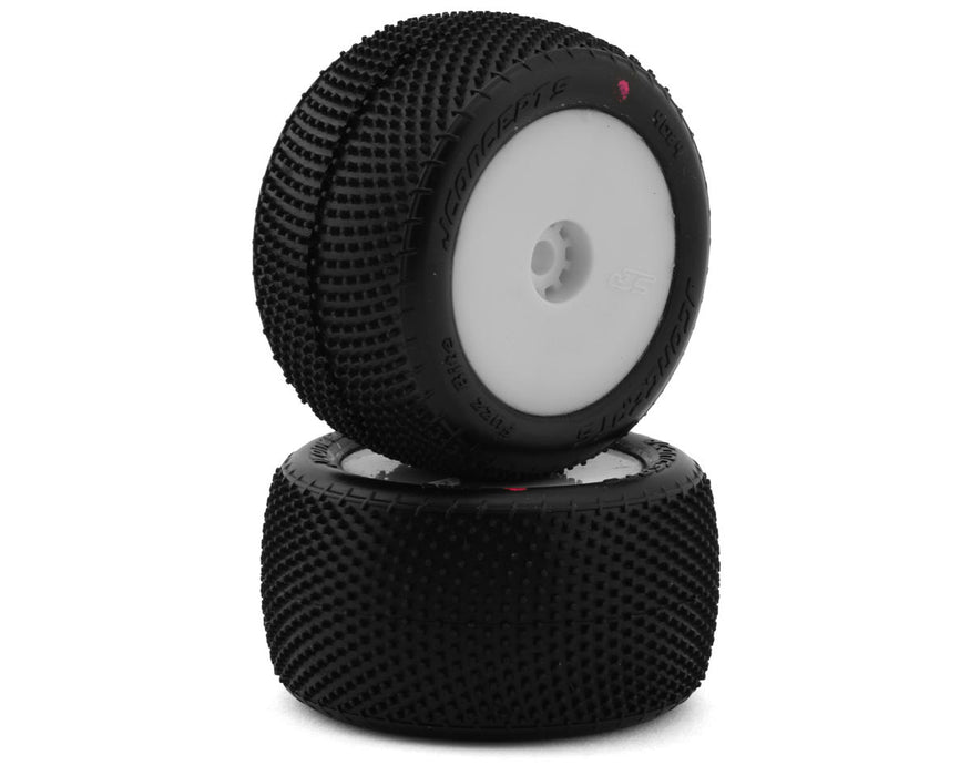 JConcepts 4084-1221 Mini-T Fuzz Bite Pre-Mounted Rear Pink Compound Tires on White Wheels (2 Pack)