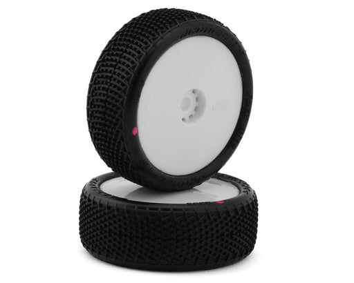 JConcepts 4085-1211 Mini-B Fuzz Bite Pre-Mounted Front Pink Compound Tires on White Wheels (2 Pack)