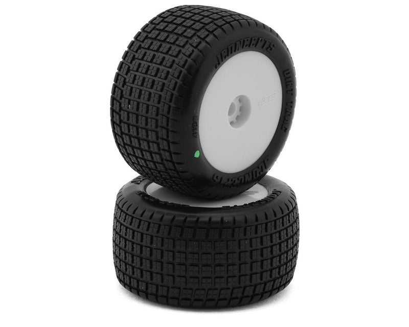 JConcepts 4120-1221 Mini-B/T Dirt Trac Mini Pre-Mounted Rear Green Compound Tires on White Wheels (2 Pack)