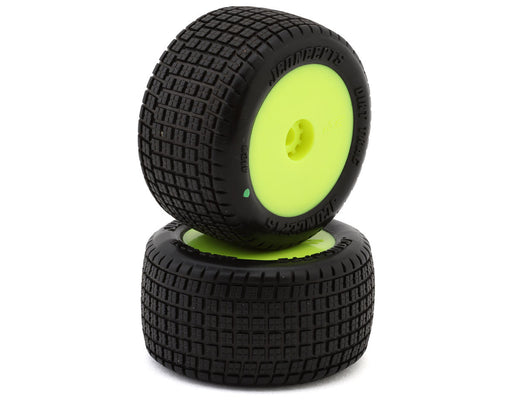 JConcepts 4120-2221 Mini-B/T Dirt Trac Mini Pre-Mounted Rear Green Compound Tires on Yellow Wheels (2 Pack)