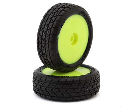 JConcepts 4121-2211 Mini-B Dirt Trac Mini Pre-Mounted Front Green Compound Tires on Yellow Wheels (2 Pack)