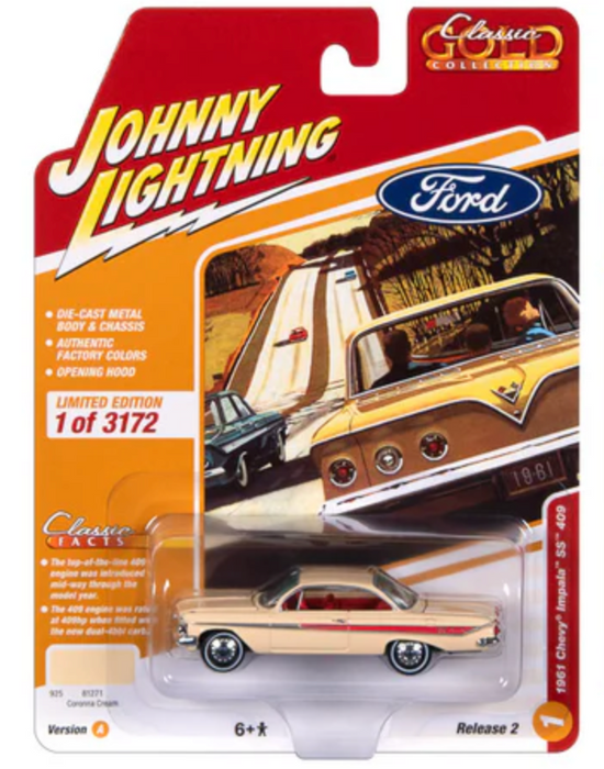 Johnny Lightning JLCG032A Classic Gold Version A 1961 Chevy Impala SS 409 - Coronna Cream