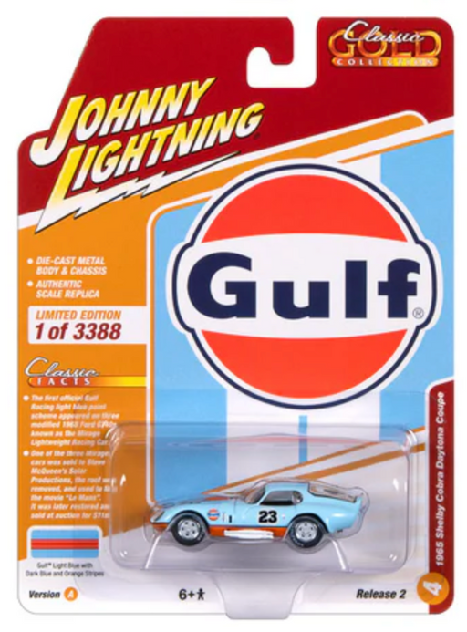 Johnny Lightning JLCG032A Classic Gold Version A 1965 Shelby Cobra Daytona Coupe - Gulf #23 Light Blue
