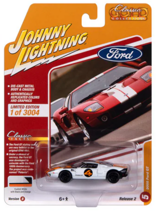 Johnny Lightning JLCG032B Classic Gold Version B 2005 Ford GT - White/Orange