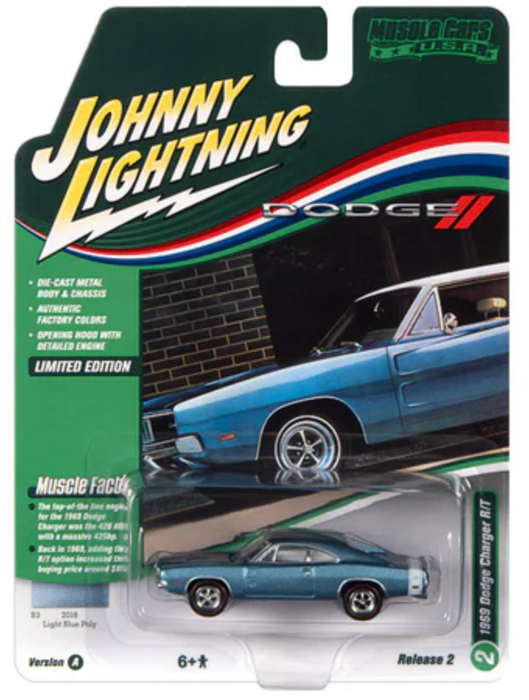 Johnny Lightning JLMC030A Muscle Cars USA Version A 1969 Dodge Charger RT - Light Blue Poly