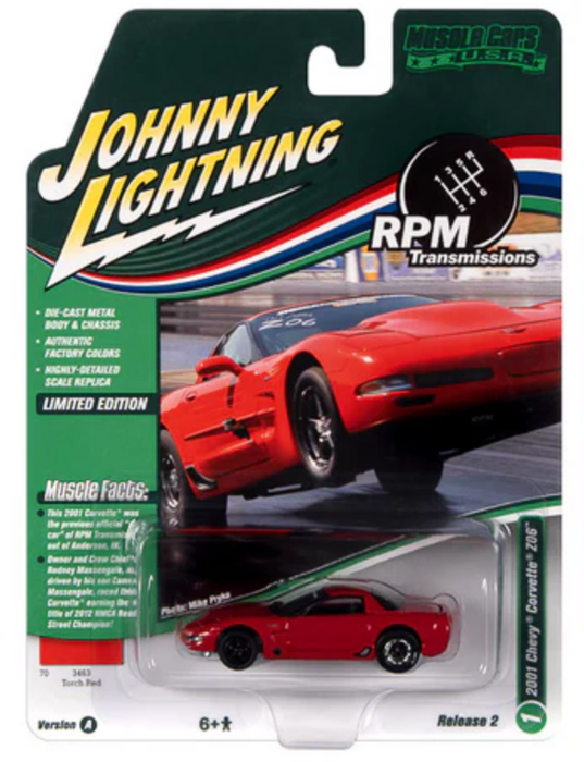Johnny Lightning JLMC030A Muscle Cars USA Version A 2001 Chevy Corvette Z06 Torch Red