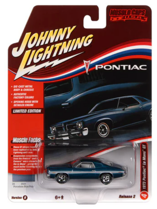 Johnny Lightning JLMC030B Muscle Cars USA Version B 1973 Pontiac Le Mans GT - Porcelain Blue Poly