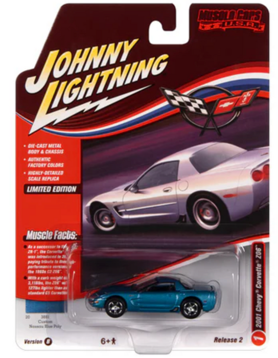 Johnny Lightning JLMC030B Muscle Cars USA Version B 2001 Chevy Corvette Z06 Nassau Blue Poly
