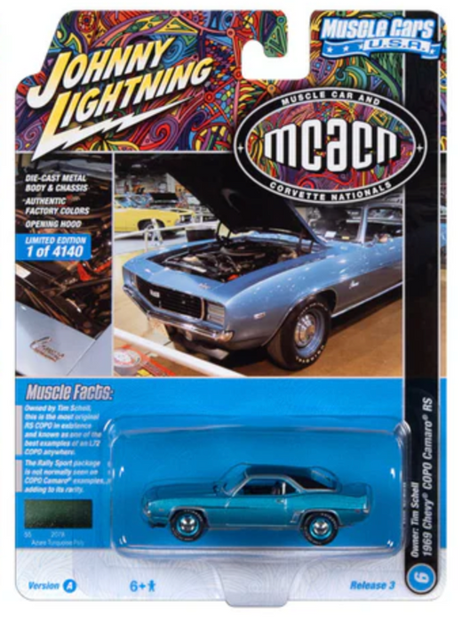 Johnny Lightning JLMC031A Muscle Cars USA Version A 1969 Chevy COPO Camaro RS - Azure Turquoise Poly