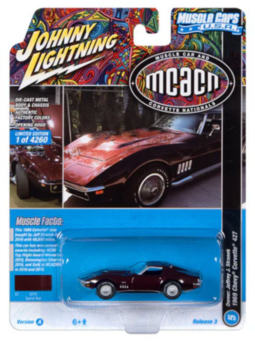Johnny Lightning JLMC031A Muscle Cars USA Version A 1969 Chevy Corvette 427 - Garnet Red