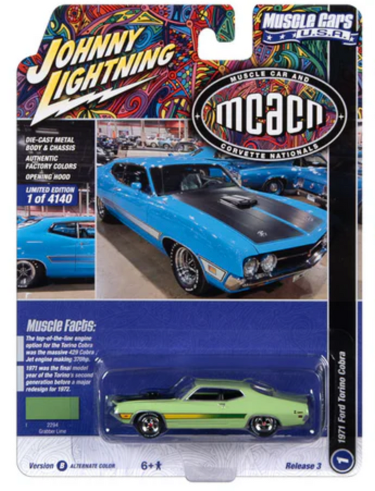 Johnny Lightning JLMC031B Muscle Cars USA Version B 1971 Ford Mustang Torino Cobra - Grabber Green