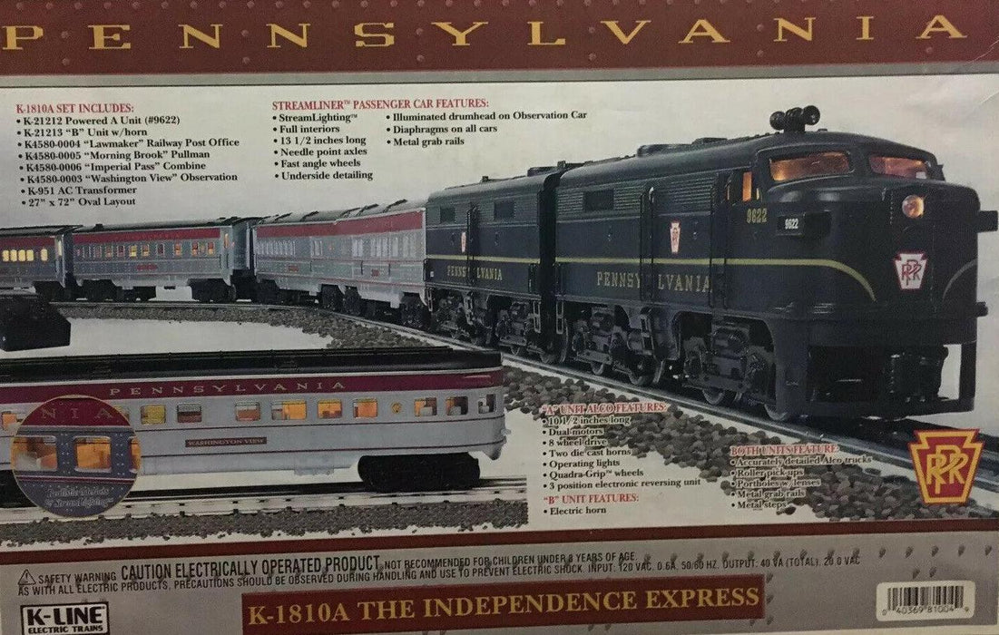 K-Line K-1810A O Gauge Pennsylvania Independence Express Model Train Set - NOS
