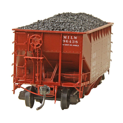 Kadee 7528 HO Scale 50 Ton AAR Standard 2 Bay Open Hoppers MILW 96438 with Coal