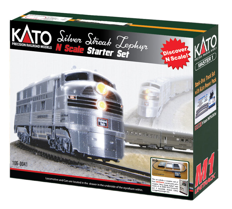 Kato 106-004-1 N Scale Burlington CB&Q E5A & Silver Streak Zephyr Train Set