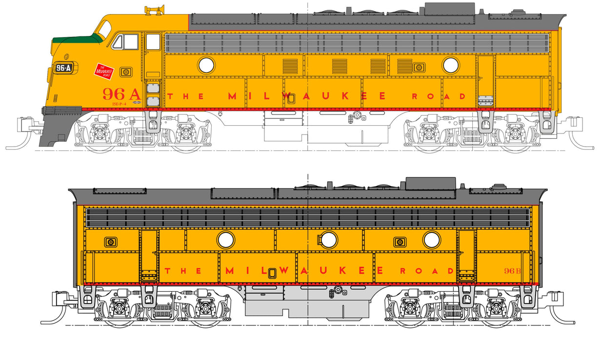 KATO 106-0432 N Scale Milwaukee Road "Olympian Hiawatha Post 1955" EMD FP7A #96A and F7B #96B