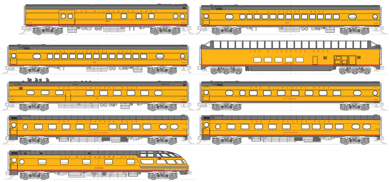 KATO 106-089 N Scale Milwaukee Road "Olympian Hiawatha Post 1955" 9 Car Passenger Train Set