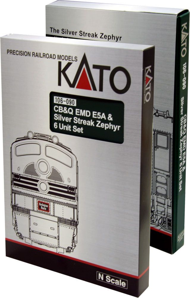 Kato 106-090 N Scale Burlington CB&Q E5A & Silver Streak Zephyr 6 Car Set
