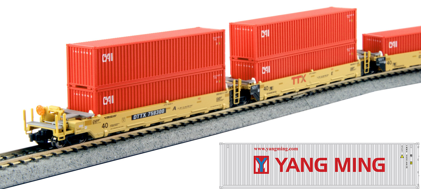 Kato 106-6212 N Gunderson Maxi I 5-Unit Well Car TTX 759364 with Yang Ming Containers