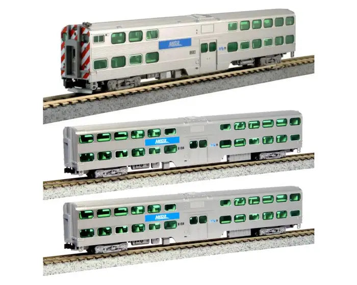 Kato 106-8703-1 N Scale Gallery Bi-Level Commuter Train Metra 3 Car Set with LED Lighting