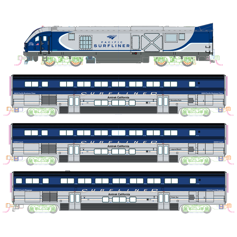 Kato 106-9001-1 N Scale Amtrak SC-44 & Amtrak Pacific Surfliner 4 Unit Base Set DC with Lighting
