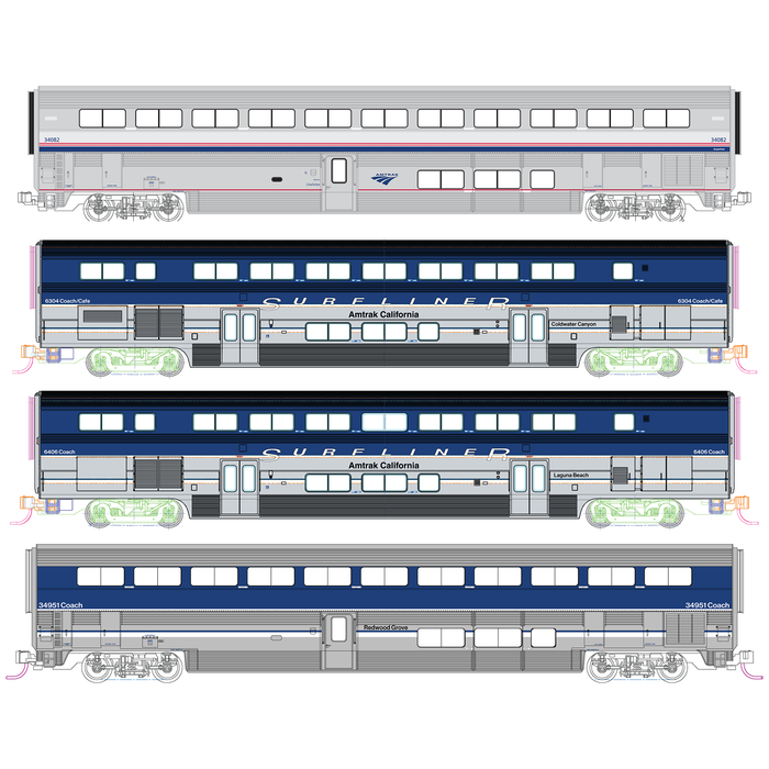 Kato 106-9002-1 N Scale Amtrak Pacific Surfliner 4 Car Add-on Set with Lighting