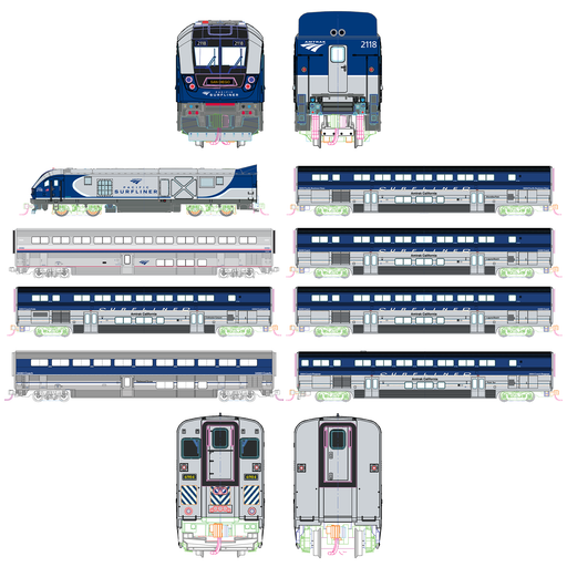 Kato 106-9010-1 N Scale Amtrak SC-44 & Amtrak Pacific Surfliner 8 Unit Set DC with Lighting