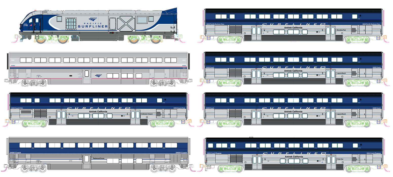 Kato 106-9010-DCC N Scale Amtrak SC-44 & Amtrak Pacific Surfliner 8 Unit Set with DCC