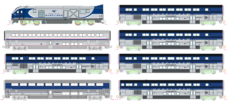 Kato 106-9010-S N Scale Amtrak SC-44 & Amtrak Pacific Surfliner 8 Unit Set with DCC + Sound