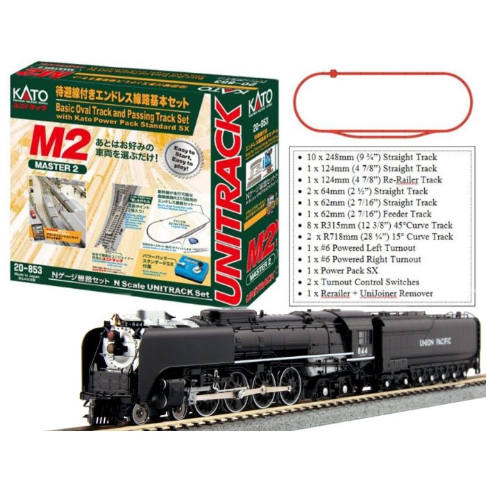 Kato 107-0002 N Scale Union Pacific 4-8-4 FEF Starter Train Set with M2 Track & Powerpack