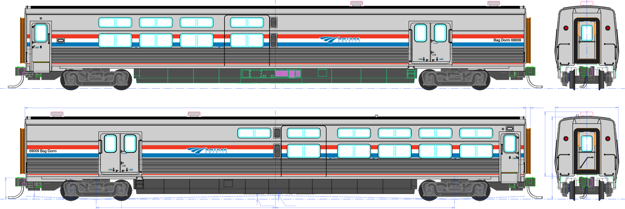 Kato HO Scale Amtrak Viewliner II Baggage-Dorm Phase III