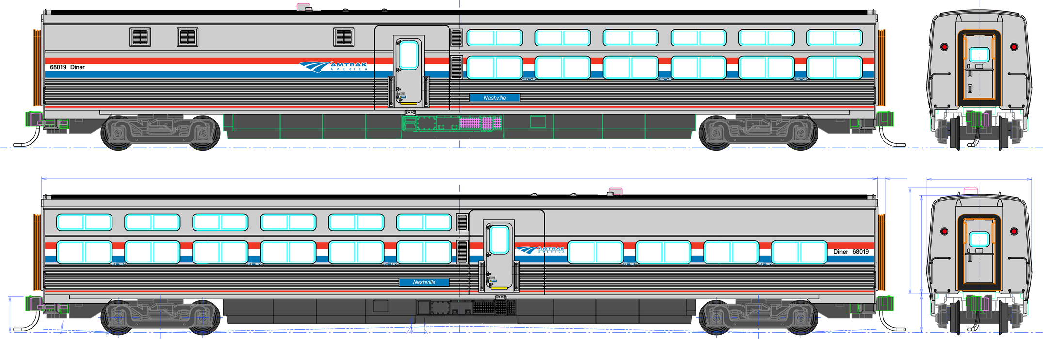 Kato HO Scale Amtrak Viewliner II Diner Phase III