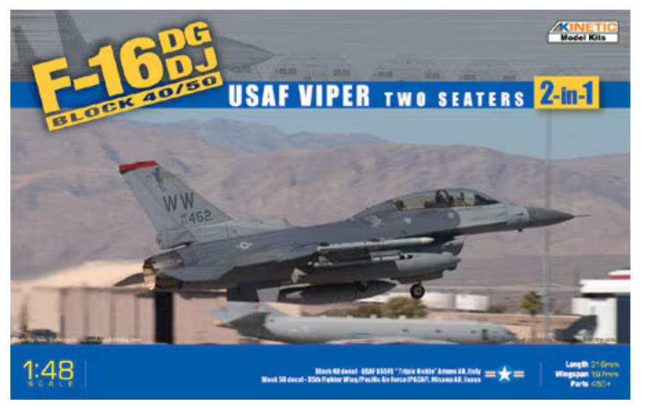 Kinetic 48005 1/48 F-16DG/DJ Block 40/50 Fighting Falcon USAF Viper 2-in-1 Model Kit