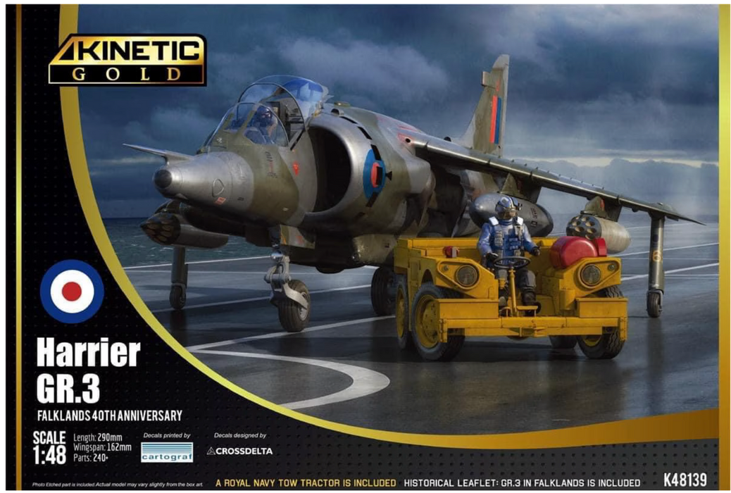 Kinetic 48139 1/48 Harrier GR.3 Falklands with Tow Tractor Model Aircraft Kit