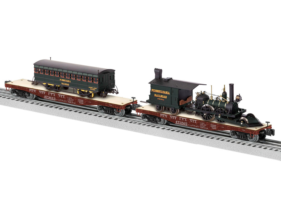 Lionel 2122040 O Gauge PRR Flatcars with John Bull Display Set