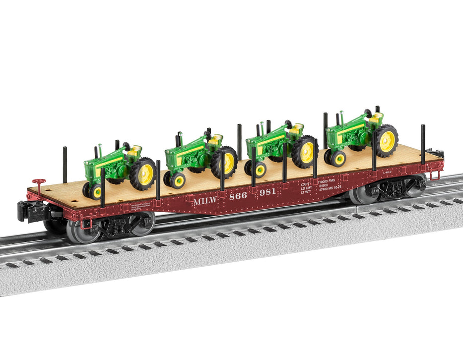 Lionel 2426140 O Gauge 40' Flat Car MILW 866981 with John Deere Tractor Load