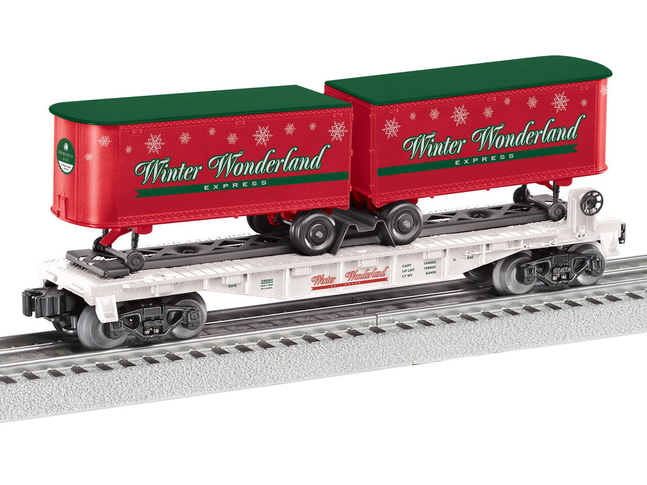 Lionel 2528680 O Gauge Winter Wonderland Flatcar with Piggyback Trailers