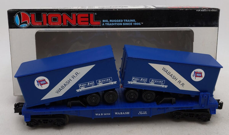 Lionel 6-16314 O Gauge Flatcar with Van Trailers Wabash - NOS