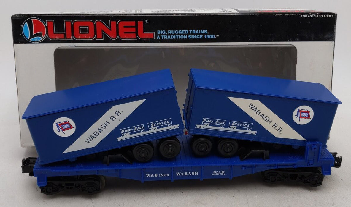 Lionel 6-16314 O Gauge Flatcar with Van Trailers Wabash - NOS