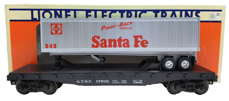 Lionel 6-17502 O Gauge Santa Fe Flat Car With Trailer - NOS